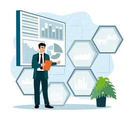 Business presentation with graphs and analysis.