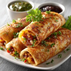Indian Dosa Crepes with Colorful Vegetable Filling
