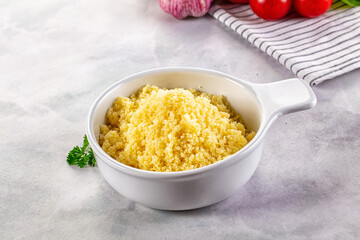 Boiled wheat couscous grain garnish