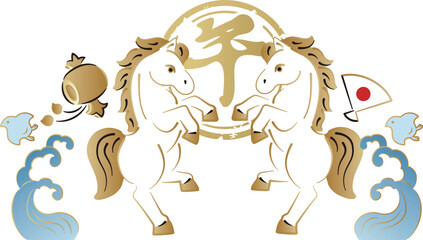 年賀状素材　年賀　2026　午　午年　馬　うま　和風　モダン　和柄　正月　年賀　デザイン　イラスト