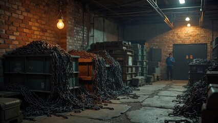 Industrial warehouse group scene