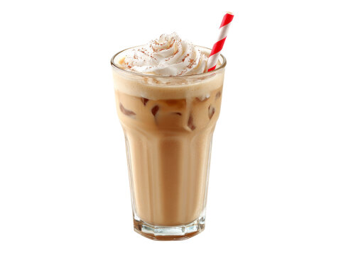 Iced coffee drink whipped cream cold beverage refreshing summer, Isolated On White Background, Png Transparent