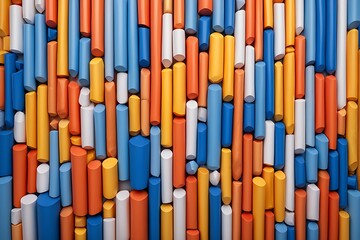 Abstract Background Pattern of Colorful Cylinders Arranged Vertically in Diverse Sizes and Depths