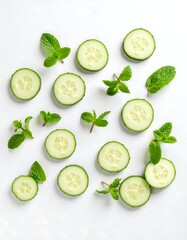 Fresh cucumber slices with mint