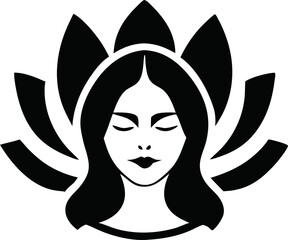 Black silhouette woman face logo design for beauty salons, skincare packaging, and fashion accessories branding.

