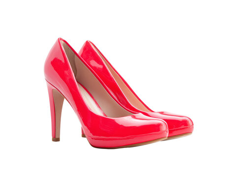 Elegant pair of bright pink high heels on black background, Isolated On White Background, Png Transparent