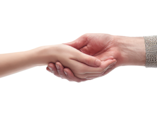 Adult and child hands clasped together in support and care, Isolated On White Background, Png Transparent