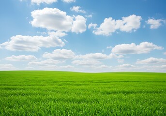 Obraz premium A simple yet stunning landscape with a vast green space and a bright, cloud-filled sky, great for marketing and design.