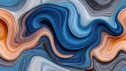 Abstract Liquid Swirls of Blue Orange and Gray Flowing Organic Patterns