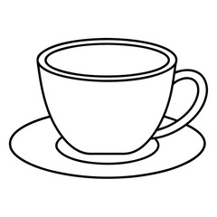 Clean outline illustration of a teacup with a saucer