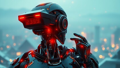 White Exploration Robot Surveying Mountain Vista 