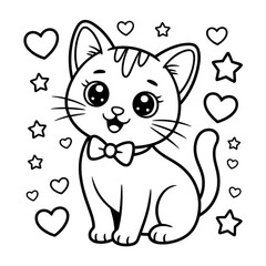 Obraz premium Adorable Kitten with Hearts and Stars Cute Cartoon Cat Illustration