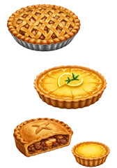 Various Baked Pies Desserts with Golden Crusts on Transparent Background Photo