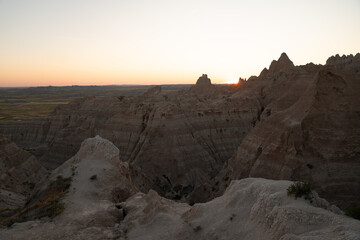 Sunset casting shadows over Badlands peaks