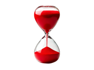 Red sand hourglass time running out deadline concept, Isolated On White Background, Png Transparent