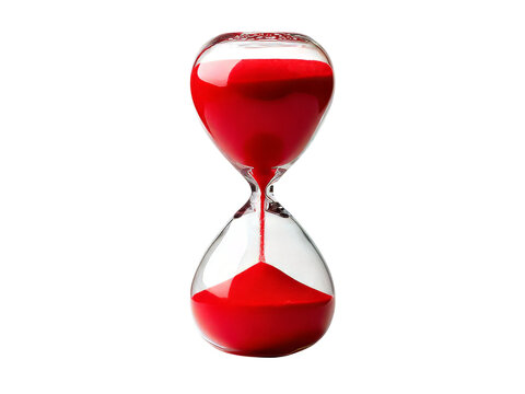 Red sand hourglass time running out deadline concept, Isolated On White Background, Png Transparent