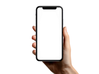Hand holding smartphone with blank white screen isolated on black background, Isolated On White Background, Png Transparent