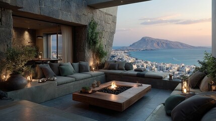 Fototapeta premium Elevated outdoor living space with panoramic sea views