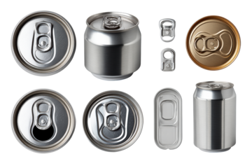 Various aluminum beverage cans with pull tabs
