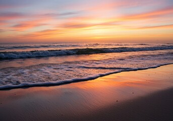 Tranquil Beach Sunset: Coastal Serenity with Vibrant Sky