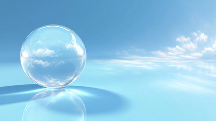 Round Glass Ball on Sky-Colored Surface