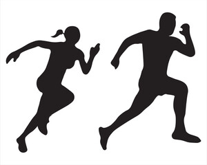 Dynamic Silhouettes of Male and Female Runners  Vector EPS for Sports, Fitness and Teamwork Designs