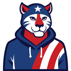 cougar mascot with patriotic hoodie  vector  white.eps