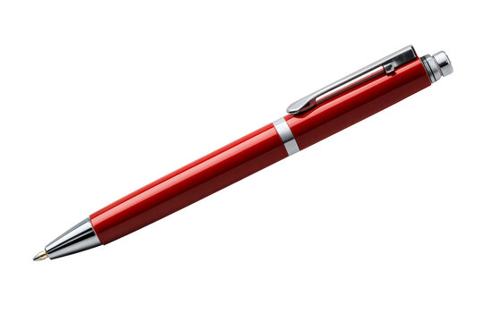 Red pen with silver accents, transparent bg