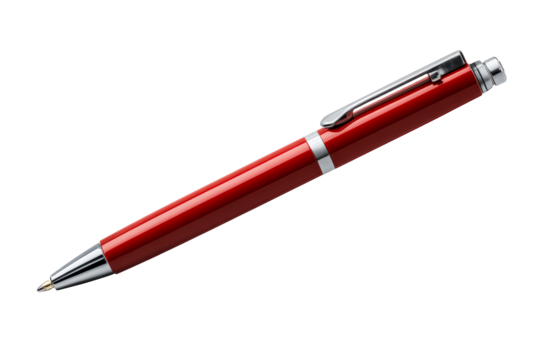 Red pen with silver accents, transparent bg