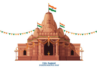 Obraz premium Ornate Indian Temple with National Flags and Festive Decorations.