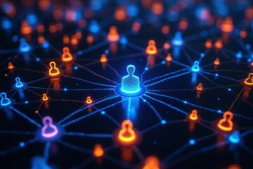 Connected human figures illustrating a digital network and communication