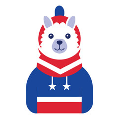 funny alpaca mascot with patriotic hoodie  vector .eps