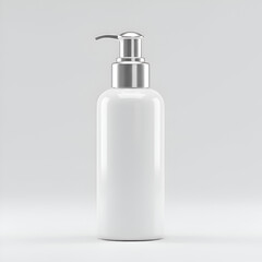 White Lotion Bottle Product Isolated with Silver Pump on White Background Photo
