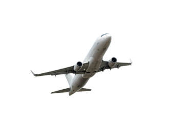 Airplane Takeoff: Dramatic Aerial View of Passenger Jet Ascending Isolated on Transparent Background