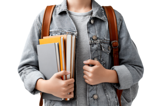 Student carrying books with a backpack