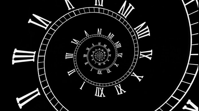 Infinity spiral Clock with roman numerals. Droste Effect.Loopable