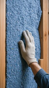 Sustainable engineering construction enhancing energy efficiency through hand glove installation of insulation material for improved building comfort