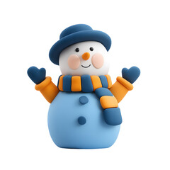 Cute 3D Snowman Illustration on transparent background: Winter Holiday Season Artwork