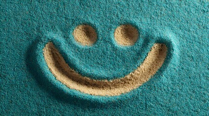 Abstract Texture of Sand Forming a Smile on a Blue Surface Evoking Happiness and Joy