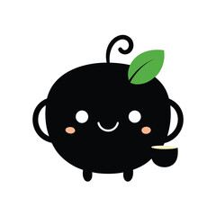 Fototapeta premium Cartoon Black Tea with Cute Cheeks and Tea Leaf