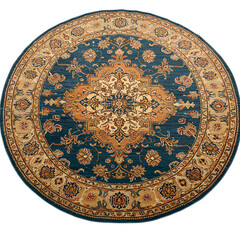 Round Blue Ornamental Rug with Floral Pattern on Isolated Background Illustration