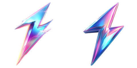 3D lightning bolt featuring pastel gradient colors of blue, pink, and purple. isolated on a transparent background