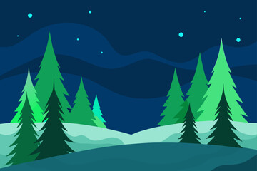 Obraz premium Stylized winter forest scene under a starry night sky