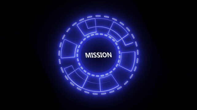 Mission concept.  success concept on virtual screen.  Glowing blue neon line circle animation.