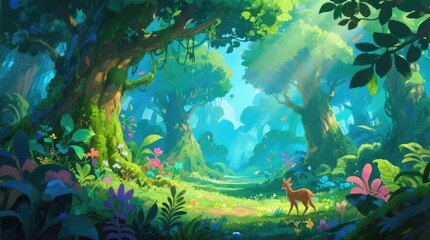 Fototapeta premium Abstract green nature background with tree leaves and reflection of light, a beautiful landscape for your summer designs