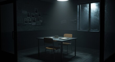 Dark, Gritty Detective Office with Single Light Source - Classic Film Noir Scene
