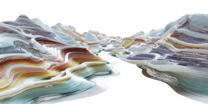 Colorful topographic landscape, digital terrain model, data visualization on transparent background