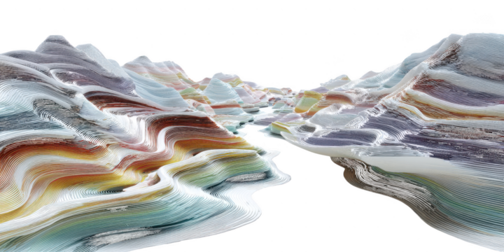 Colorful topographic landscape, digital terrain model, data visualization on transparent background