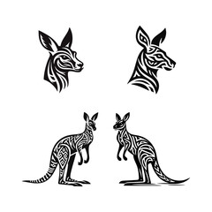 Fototapeta premium Kangaroo Head and Body Vector Silhouette Design