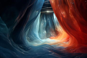 A cosmic curtain of red and blue hydrogen gas in deep space